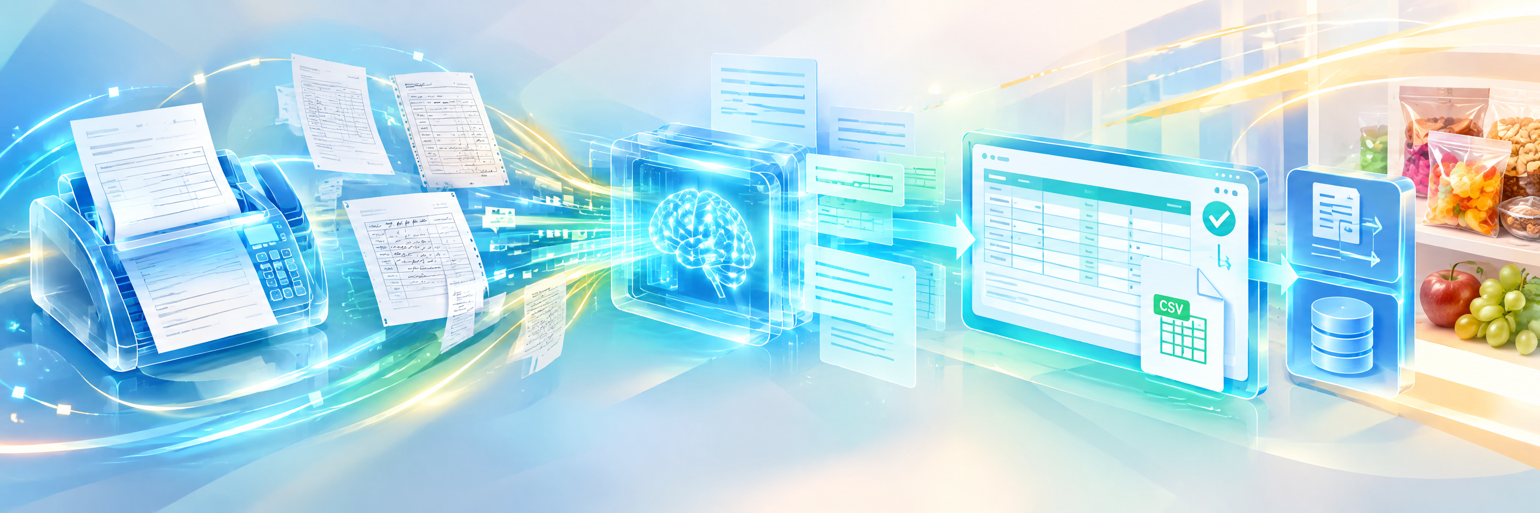 FAX注文書をAI-OCRでデータ化、受注作業を3分の1程度短縮した食品会社の事例 のプロジェクト概要図解