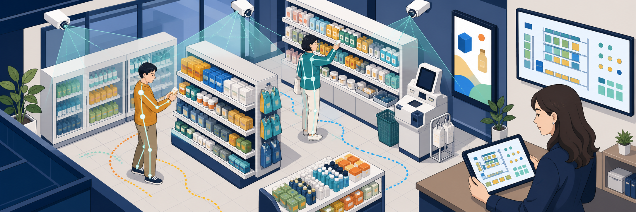 AIエージェントが無人店舗を自律運営、カメラで来店客の動きを数値化する仕組み のプロジェクト概要図解