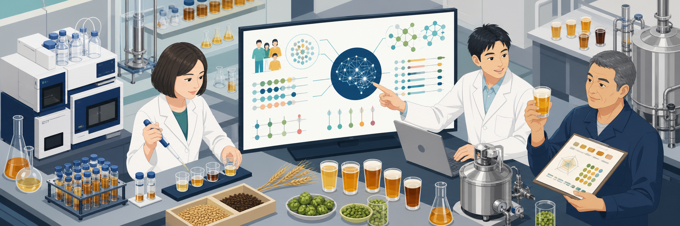 キリンが独自開発した嗜好AI、おいしさの要因を成分単位で定量化する試み のプロジェクト概要図解