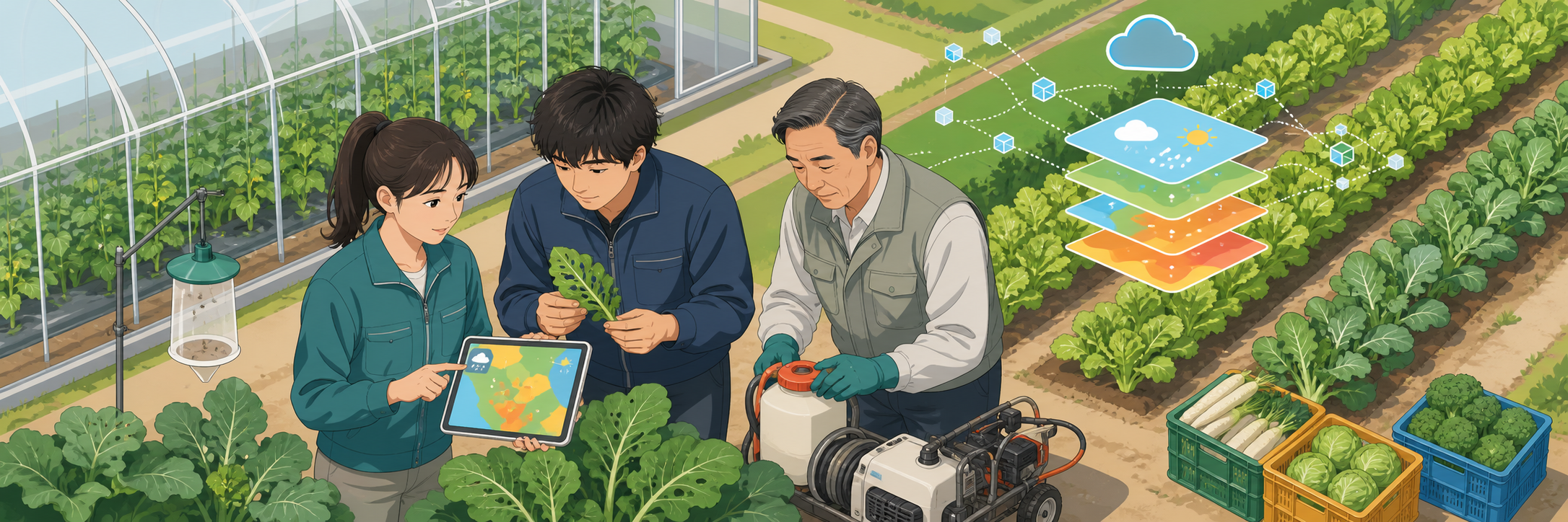 AIの病害虫予測で実証段階の収量15%増、農協が挑む営農ノウハウの属人化 のプロジェクト概要図解