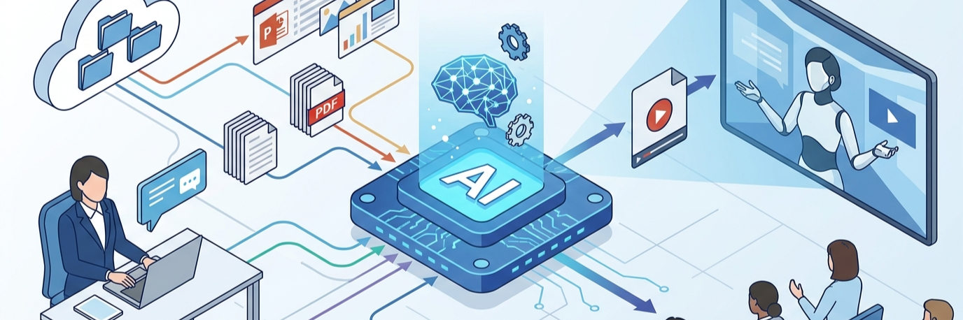 プレゼン業務の属人化をAIアバターで解決し、情報伝達の均一化と負荷軽減へ のプロジェクト概要図解