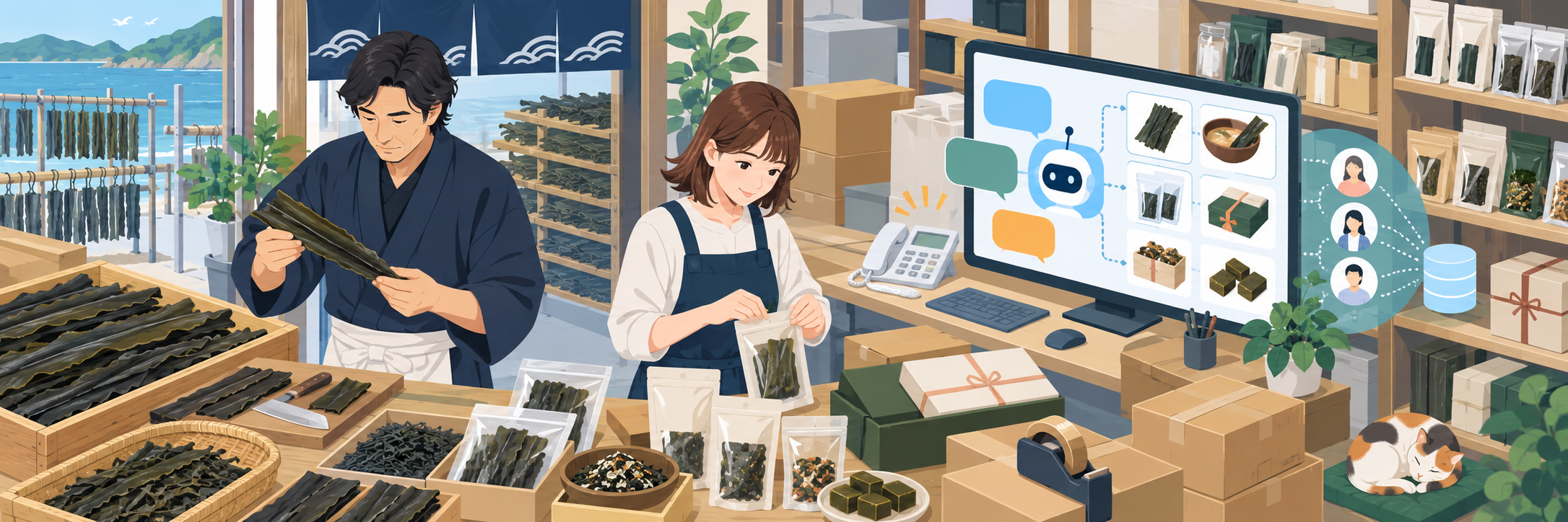 AIチャットで4カ月3300回超の質問に応答、従業員5名の昆布製造業の商品案内 のプロジェクト概要図解