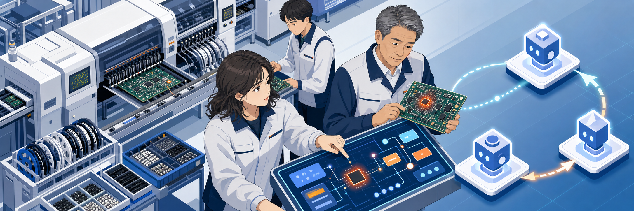 東芝、複数のAIが対話して製造ラインの不良原因を数分で特定する試作システム のプロジェクト概要図解