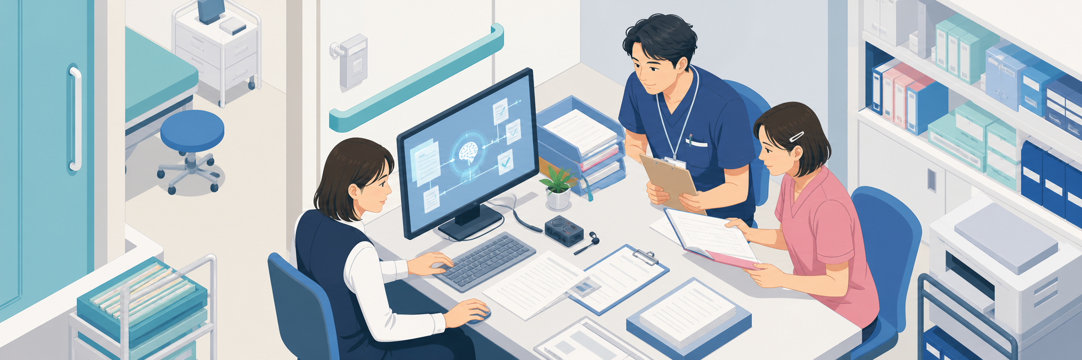 地域医療支援病院が生成AIで診断書作成を50%短縮、25名体制へ広げた運用 のプロジェクト概要図解