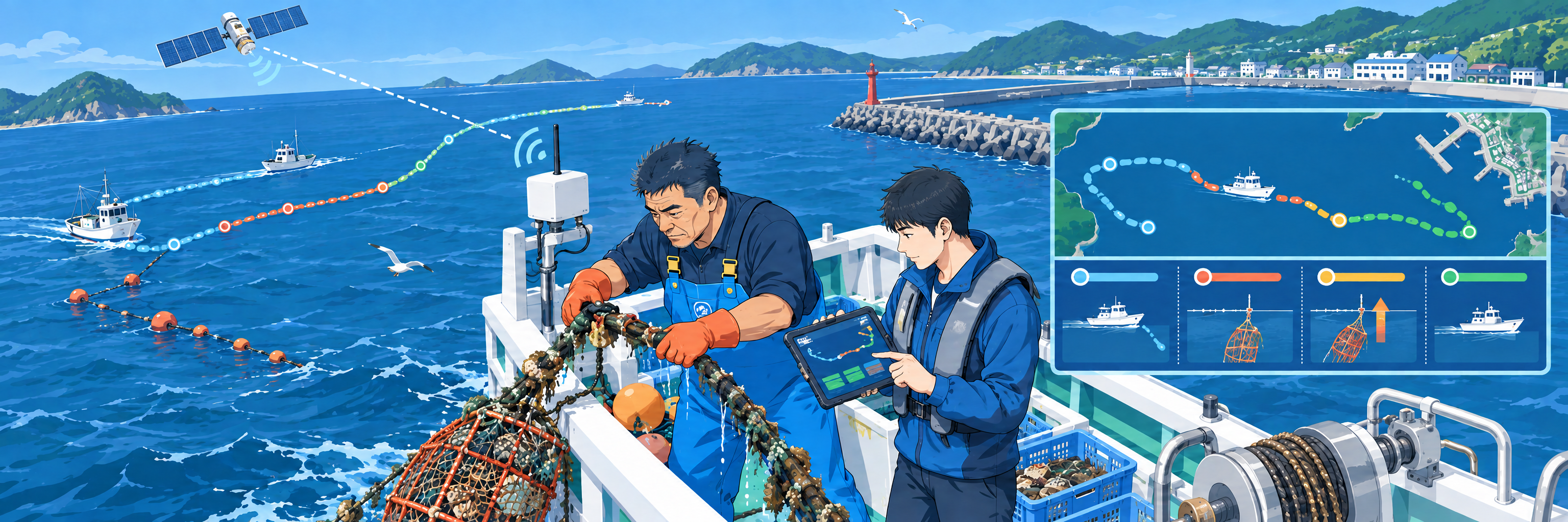 高精度測位×AIで漁船の操業内容を自動推定、実証で判定一致率80〜100% のプロジェクト概要図解
