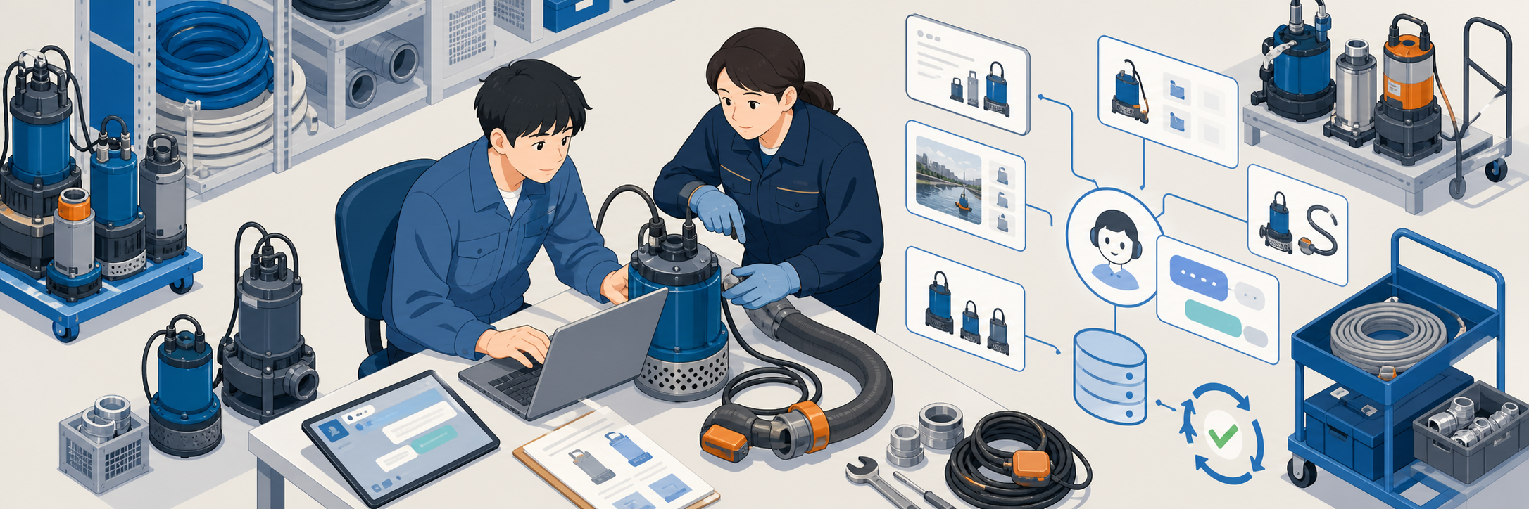 水中ポンプのレンタル会社、ベテラン頼みの商品知識をAIに集約した営業支援 のプロジェクト概要図解