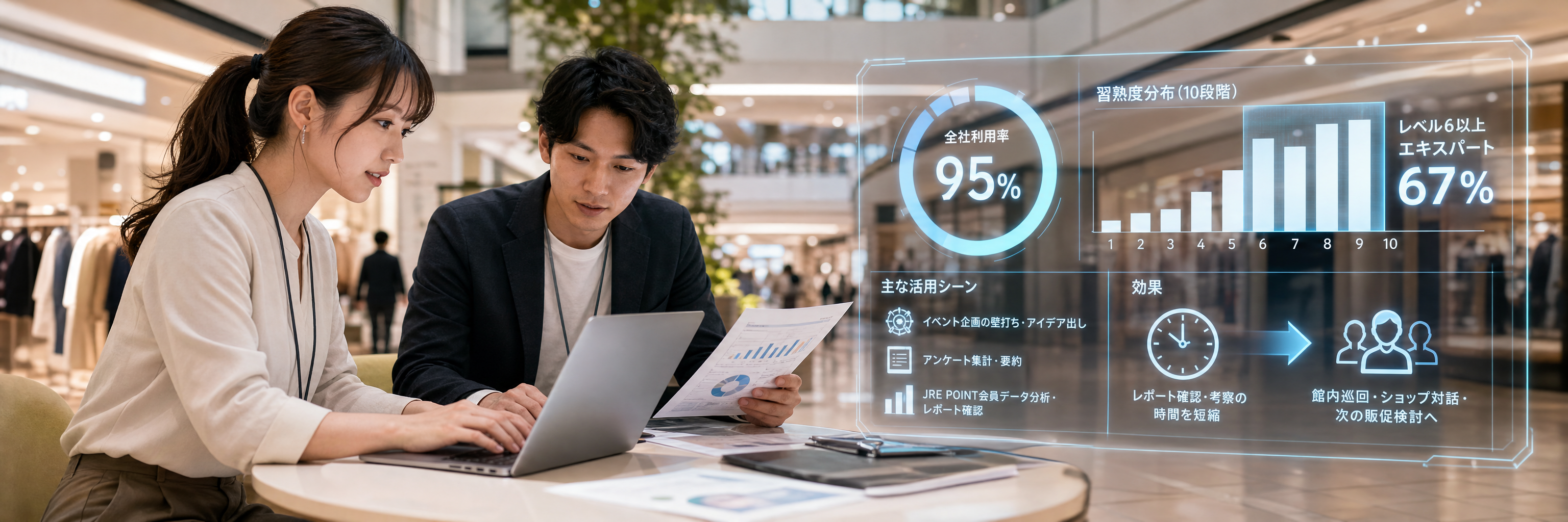 駅ビル運営アトレ、生成AI利用率95%を支えた習熟度の見える化 のプロジェクト概要図解