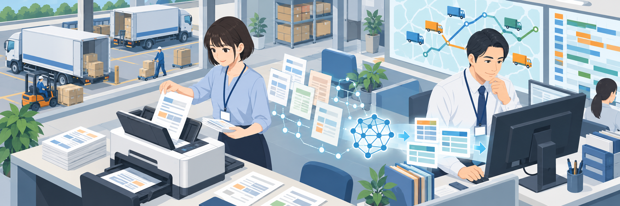 手入力の負担をAIへ、運送業の書類処理で年7,680時間の削減を見込む実証実験 のプロジェクト概要図解