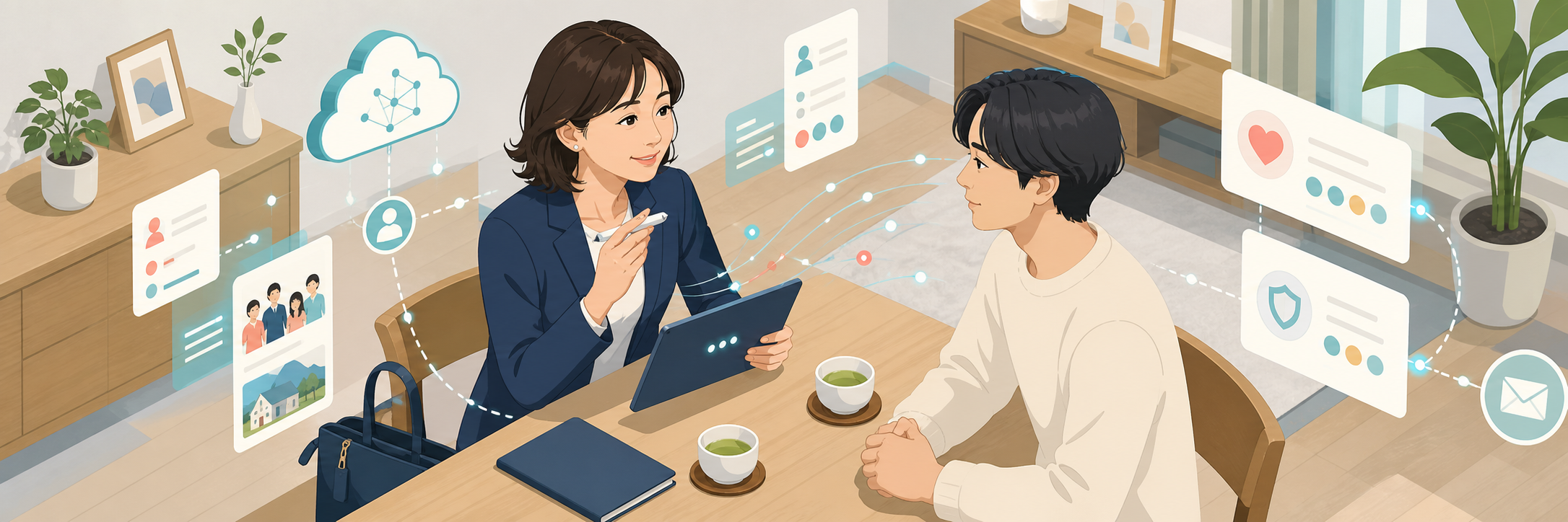 営業の訪問準備と報告を30%削減、明治安田生命3万6000人のAIエージェント のプロジェクト概要図解