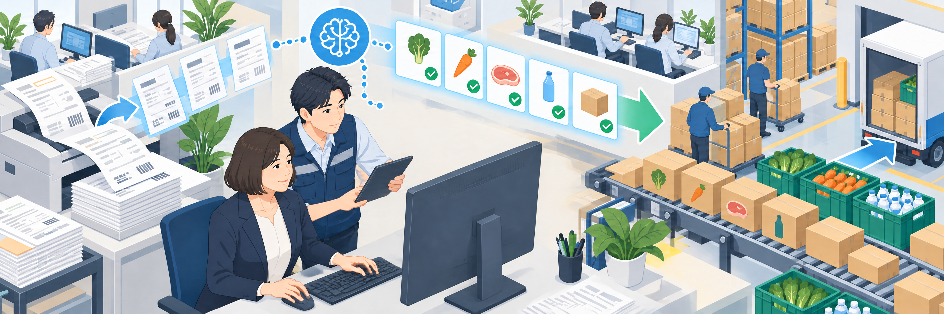 月1万2千枚のFAX発注書をAIで自動データ化、食品物流の受注業務を標準化 のプロジェクト概要図解