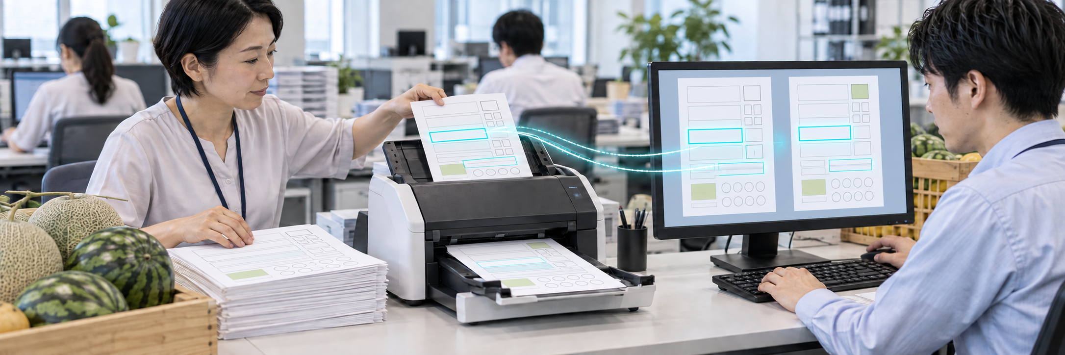 AI-OCRで受注処理を38人分から4人に集約、手書き申込書を読む農協の仕組み のプロジェクト概要図解