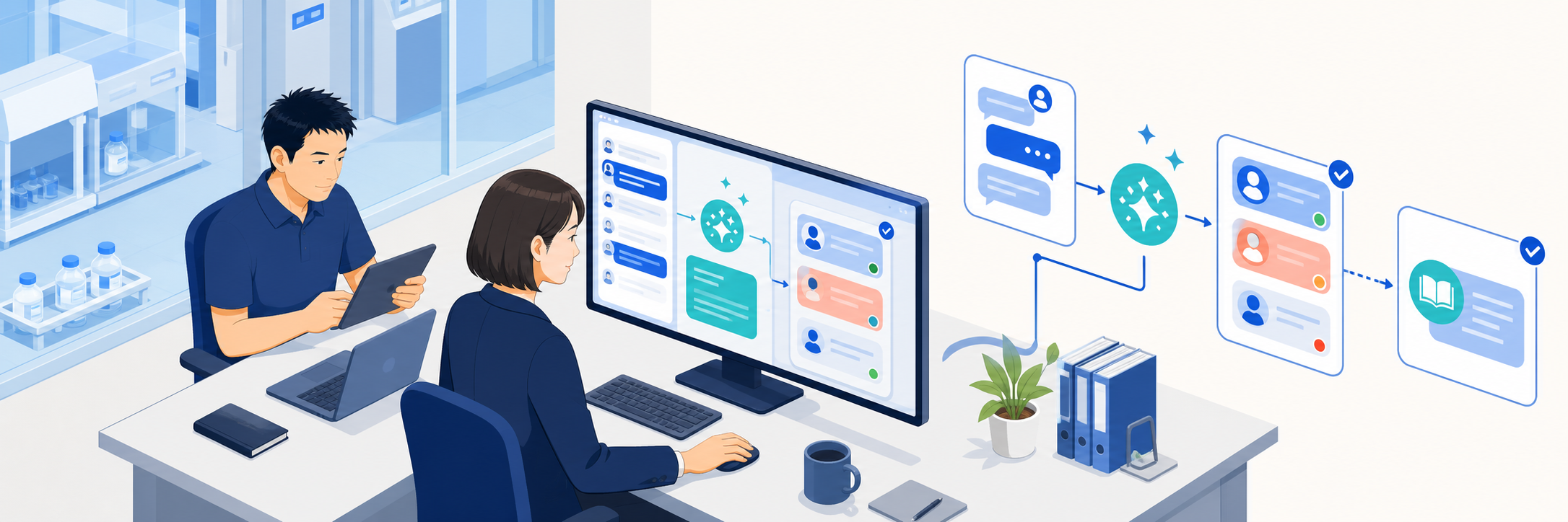 社内問合せ対応を1日2時間に、AIがFAQを自動生成するメーカーのヘルプデスク のプロジェクト概要図解