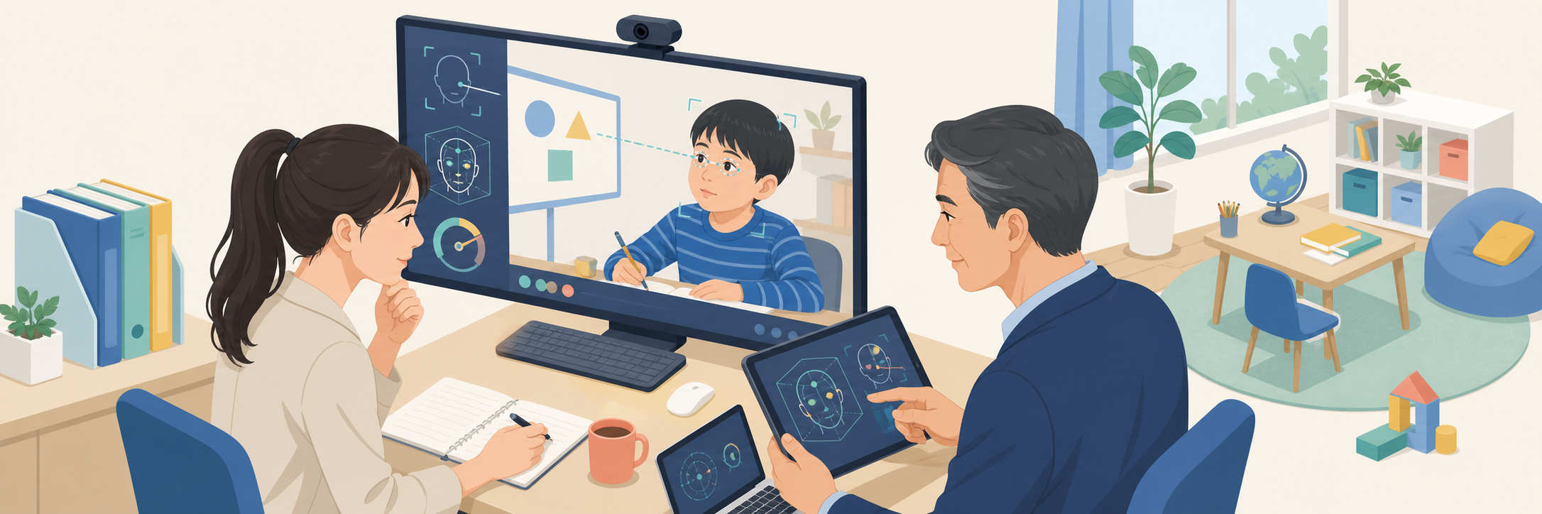 授業動画から子どもの視線と顔の向きを読み取るAI、教育スタートアップの検証 のプロジェクト概要図解