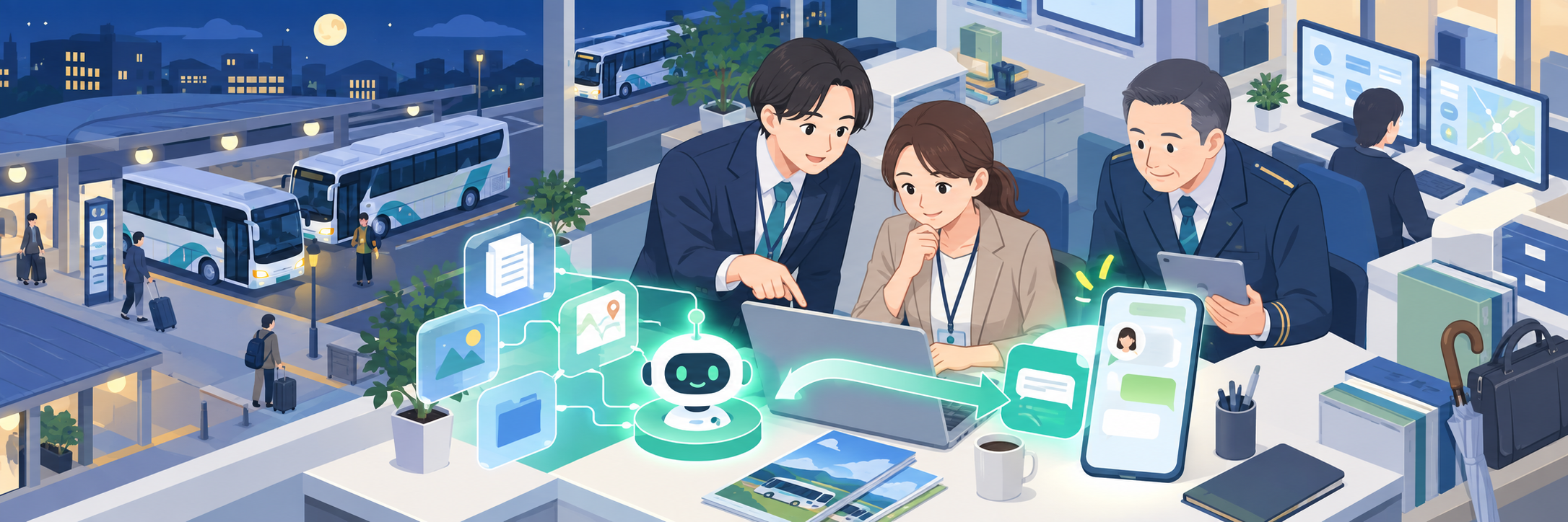 高速バス予約の夜間問い合わせを、LINEの生成AIチャットボットで24時間自動応答 のプロジェクト概要図解