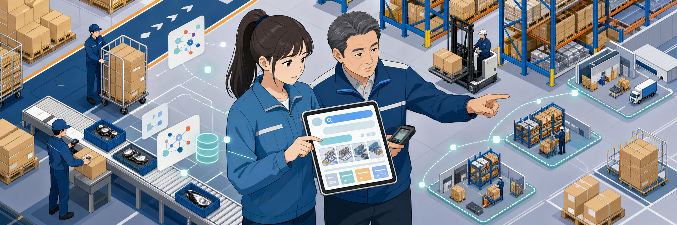 物流の改善事例をデータベース化し、生成AIチャットで若手も探せる仕組みづくり のプロジェクト概要図解