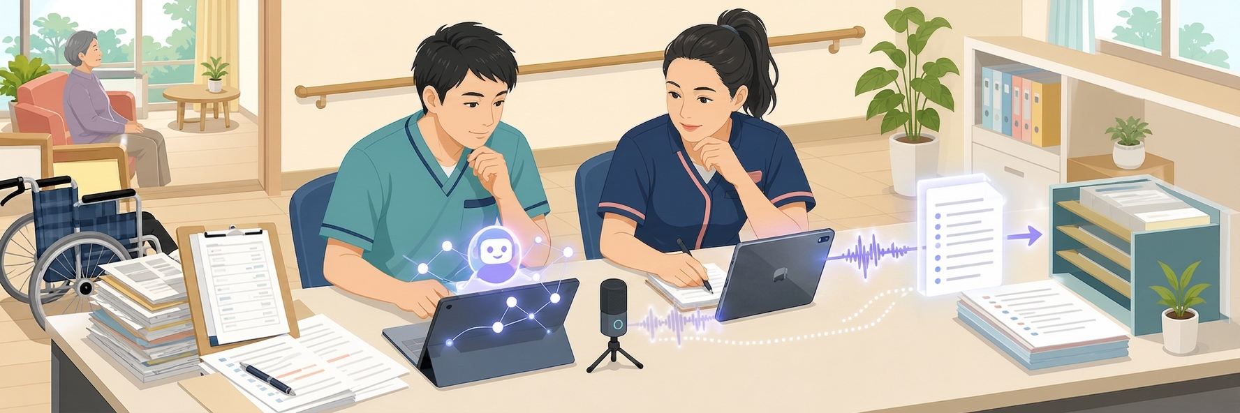 介護記録と議事録の作成を生成AIで、社会福祉法人の事務負担を減らした現場運用 のプロジェクト概要図解