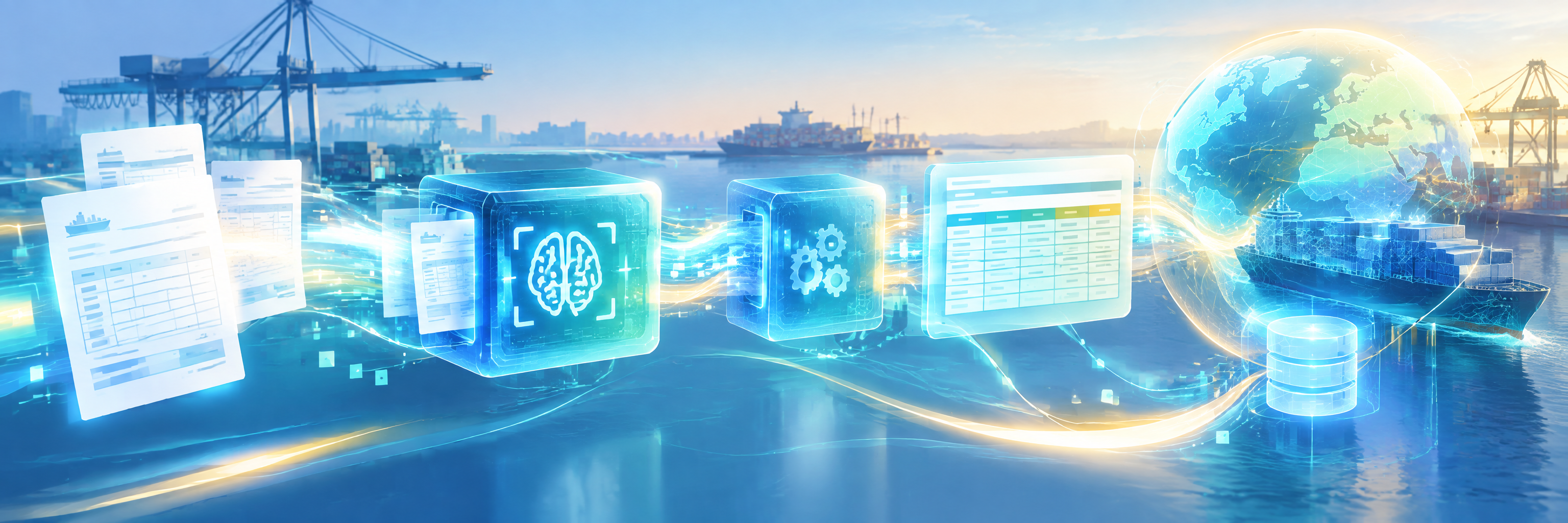 AI-OCRで輸出入書類の入力工数を約1/3削減、物流企業のデータ加工の工夫 のプロジェクト概要図解