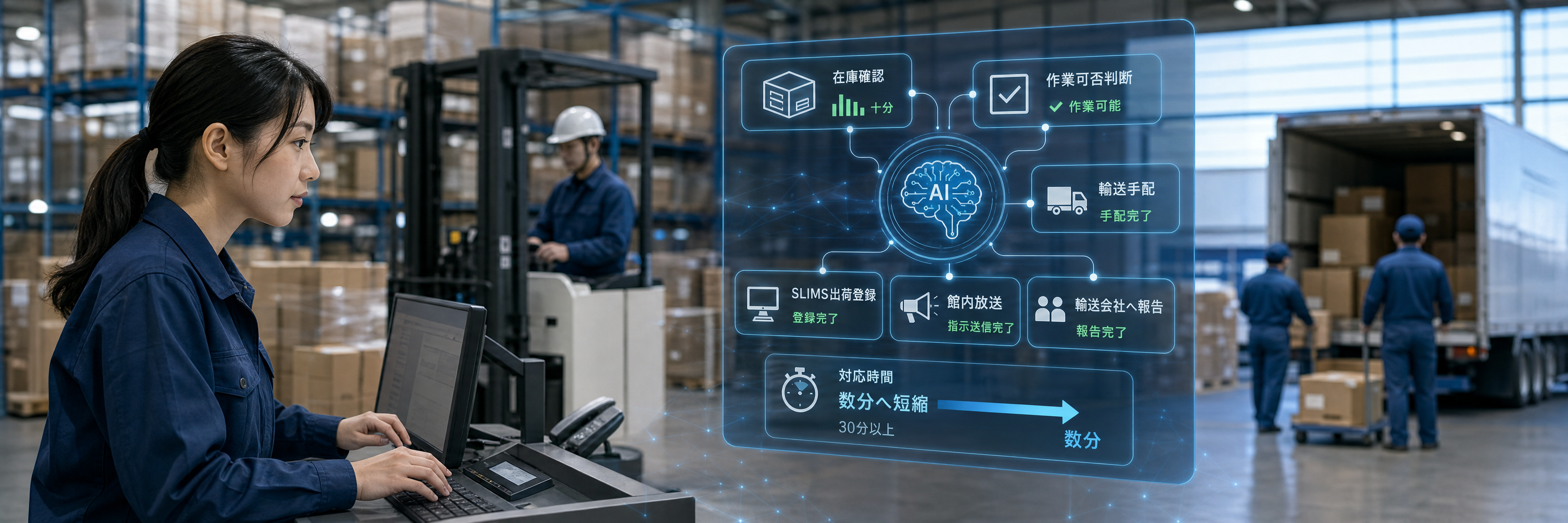 物流の緊急出荷対応をAIエージェントで数分へ、30分超の確認を短縮する検証 のプロジェクト概要図解