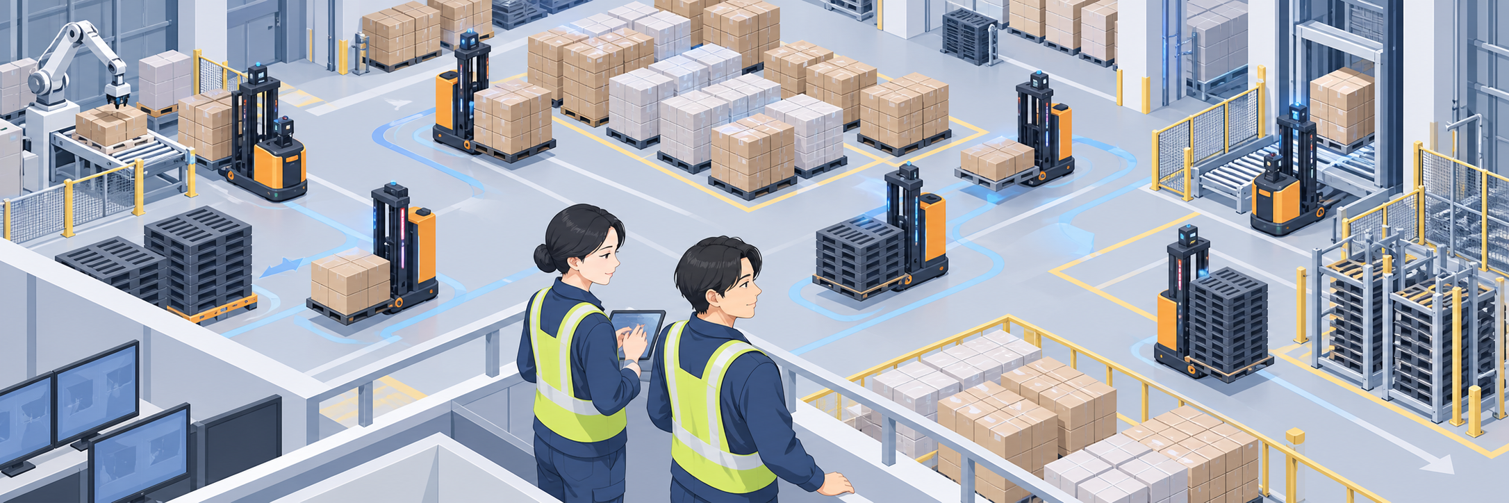 自動フォークリフト8台で倉庫の荷役を自動化、物流会社の省人化への一手 のプロジェクト概要図解