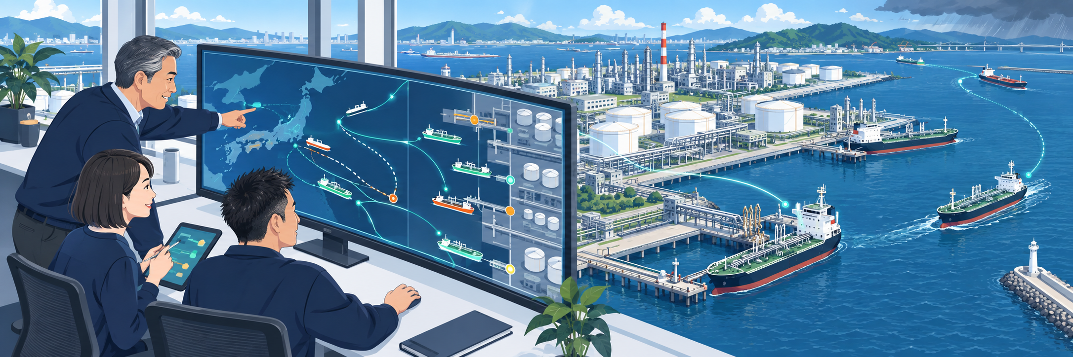 コスモ石油が石油輸送船の配船計画をAIで自動化、業務効率20%改善を見込む のプロジェクト概要図解