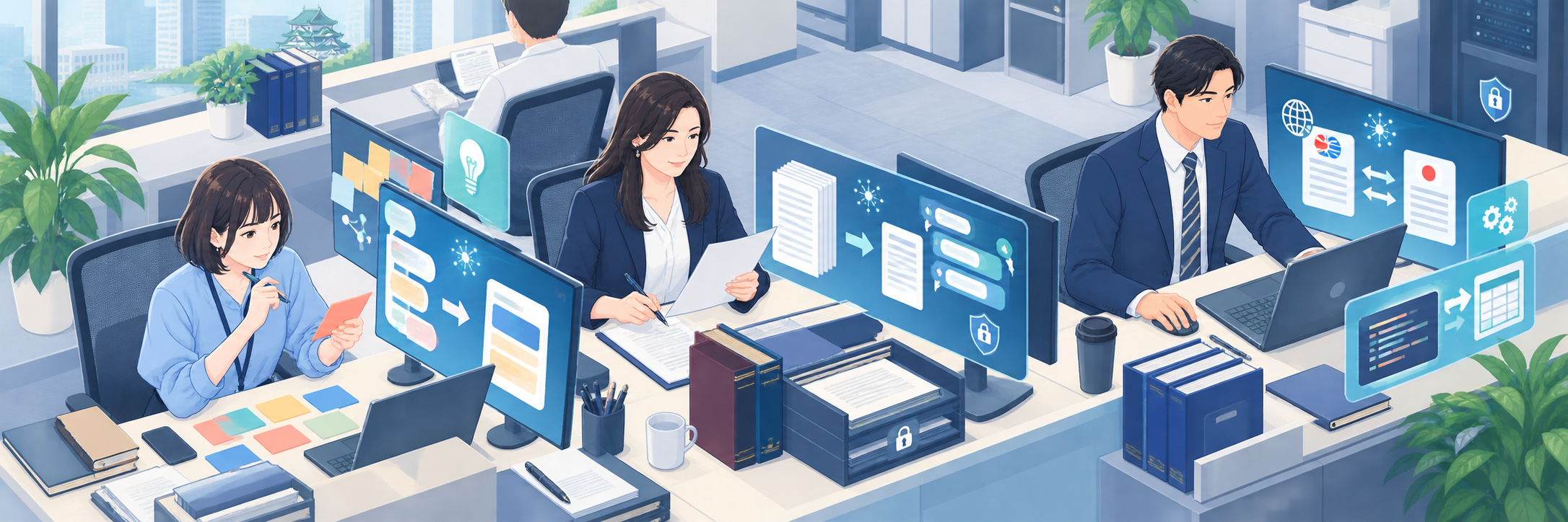 信託銀行が全社員6,000人に生成AIを開放、月2,000時間超の業務削減 のプロジェクト概要図解