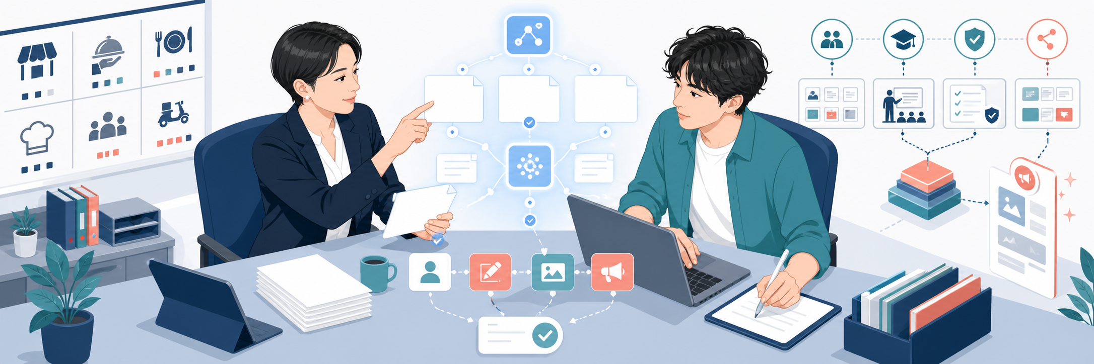 全社の業務工数を可視化しAIで置き換え、年間9,560時間の削減見込み のプロジェクト概要図解