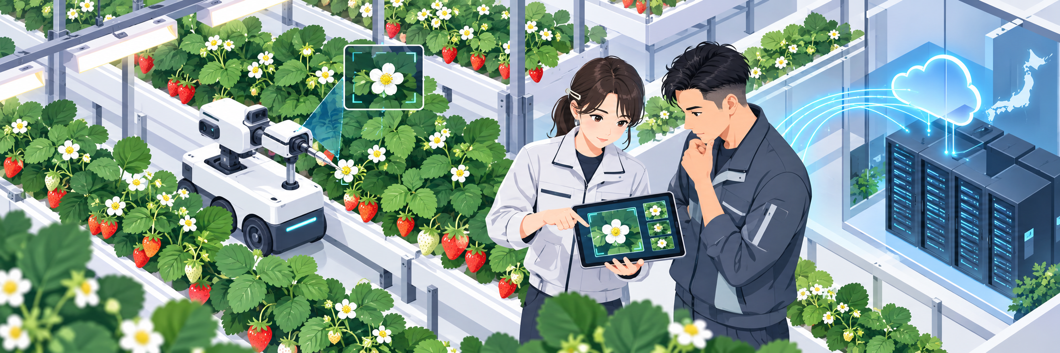 AI学習時間を33%短縮、イチゴ授粉ロボットの花検出を支える国内GPUクラウド のプロジェクト概要図解