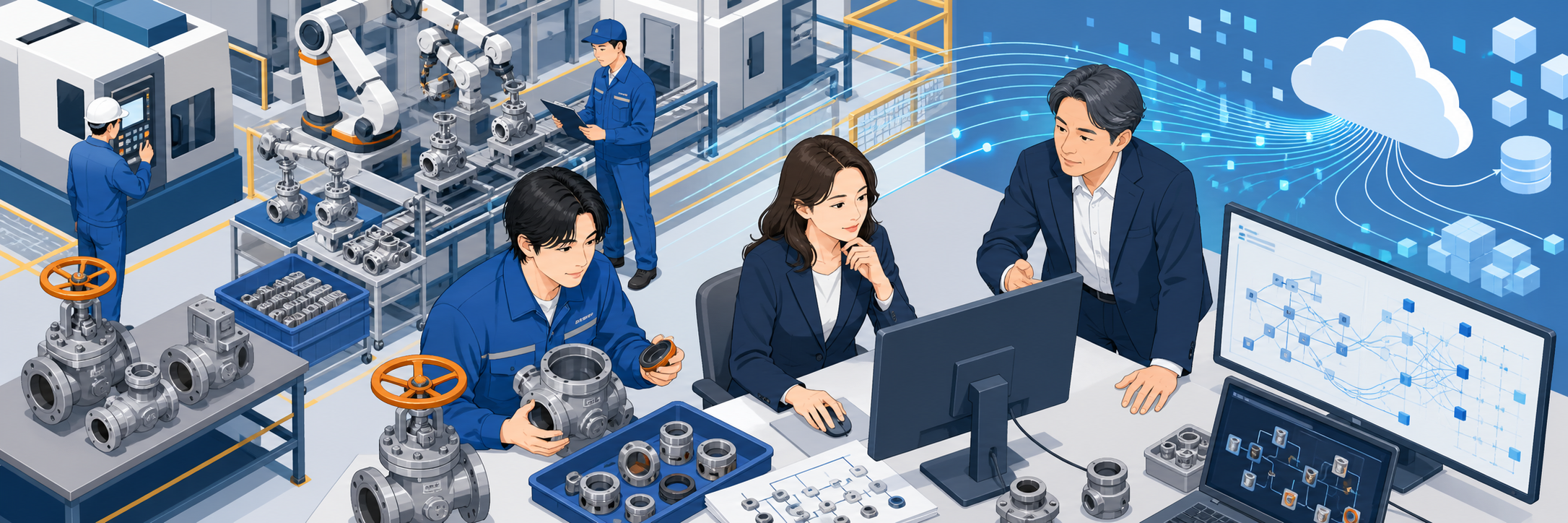 需要量の算出が1~2時間から20~30秒に、バルブメーカーのデータ基盤刷新 のプロジェクト概要図解