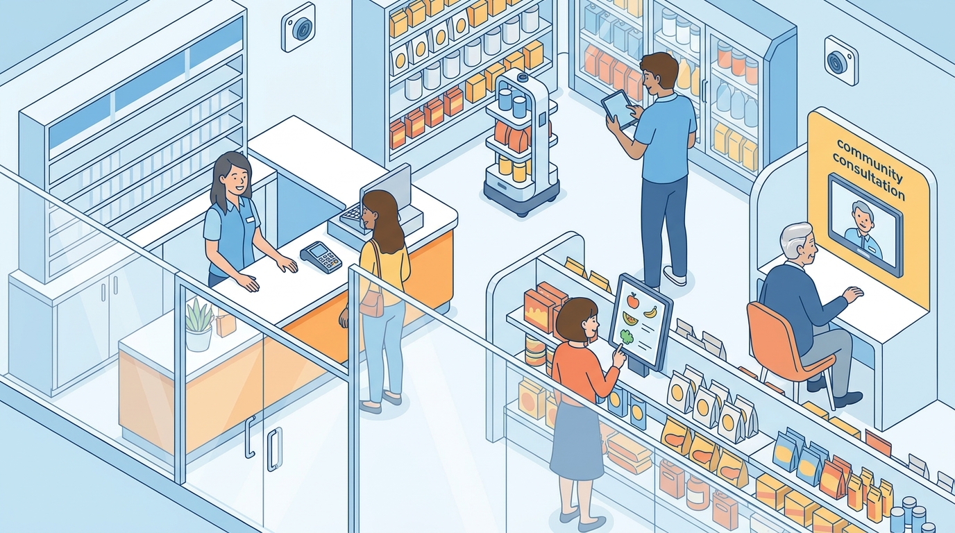 店舗の人手不足をAIカメラやロボットで解決し、未来の顧客体験を創出 のプロジェクト概要図解