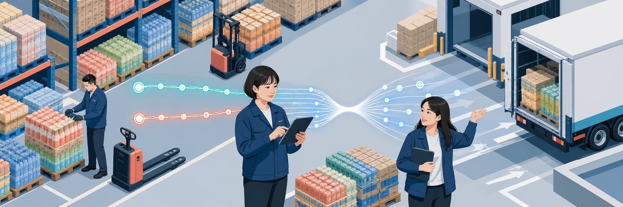 アサヒ飲料が2つのAIで輸送コスト約6.2%削減、在庫平準化の実証実験 のプロジェクト概要図解