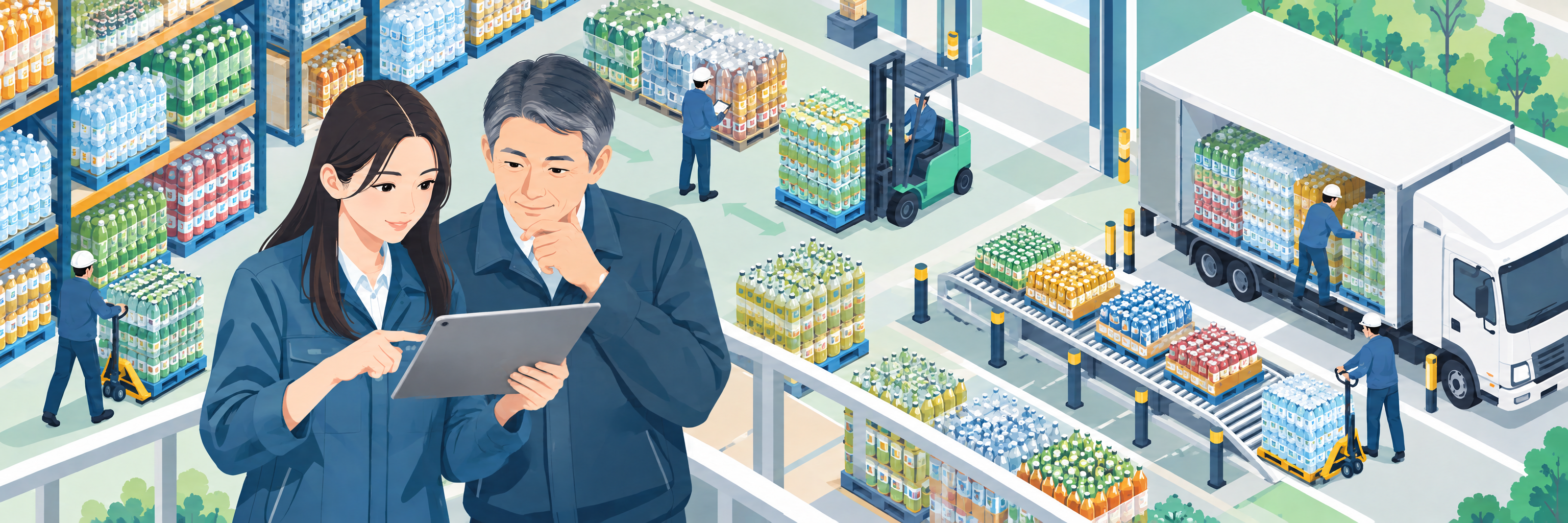 需要予測AIと数理最適化で飲料の発注量をならす、キリンビバレッジの物流平準化 のプロジェクト概要図解