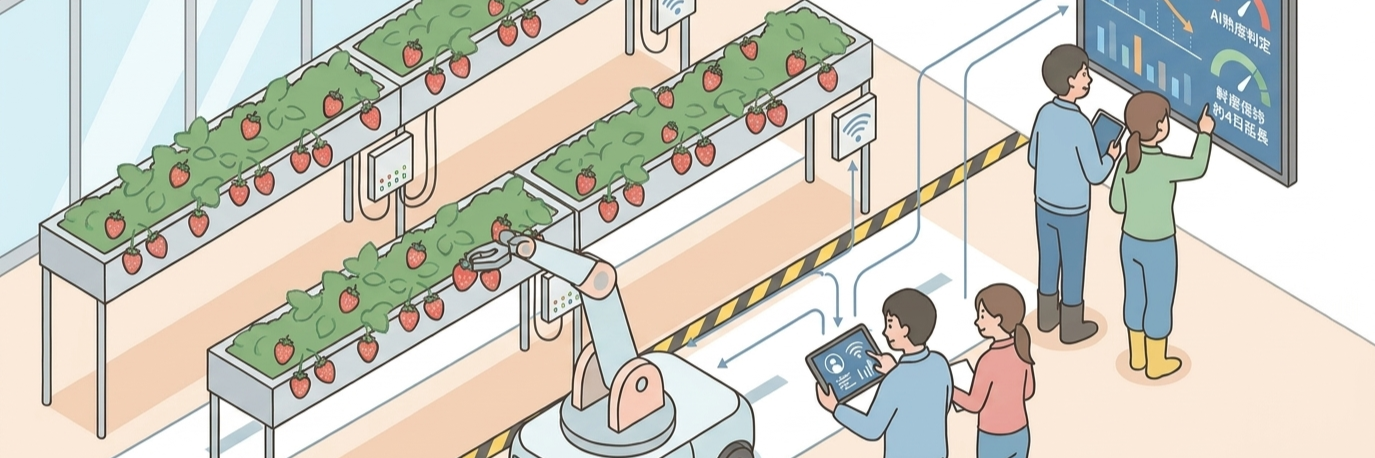 収穫の過酷な労働をAIロボットで解決し、労働時間を約60%削減 のプロジェクト概要図解