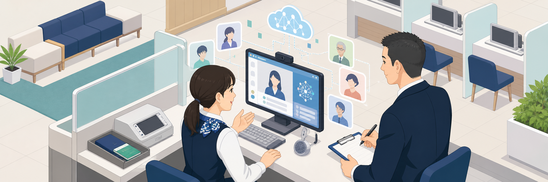 ゆうちょ銀行が生成AIで接客ロールプレイング、顧客役AIによる練習環境を試行 のプロジェクト概要図解